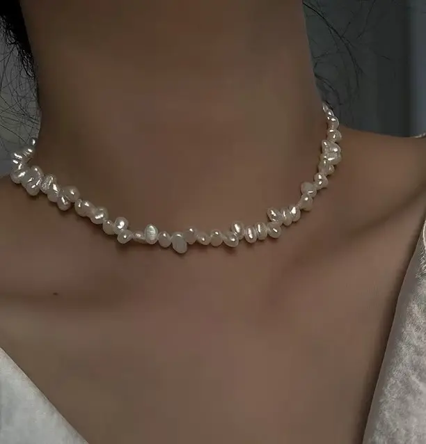 Natural small Baroque irregular freshwater pearl necklace
