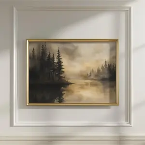 Moody Cottage Landscape Print: Abstract Farmhouse Wall Art, Unframed