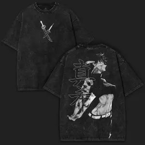 Maki Zenin Jujutsu Kaisen Oversized Washed Vintage Tee – Heavy Cotton Double Sided Sword Ink Art Graphic | Otaku Collector Drop