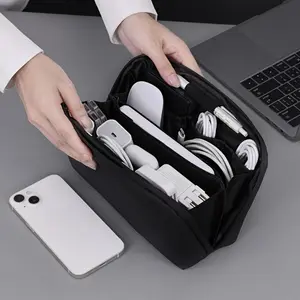 Travel storage bag with cable storage and carrying function-heavy nylon double-layer storage box with zipper compartment, suitable for portable storage bags for electronic products, office and travel.