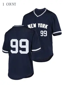 Men's Letter & Figure Embroidery Contrast Binding Baseball Jersey, Loose Casual Button Front Baseball Top for Training & Competition, Baseball Outfielder Equipment, Sports Tops, Jersey Tee