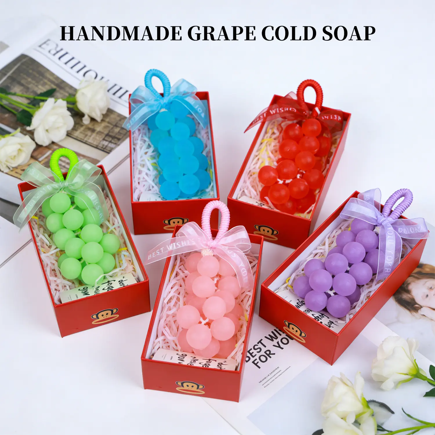 100% Handmade Grape Shaped Bar Soap, Mild White Tea Scent Decorative Fruit Cleansing Soap Bar For Daily Hand & Body Washing, Gentle Lathering Soap For Bathroom Vanity Decor, Small Portable Scented Soap For Household Use And Casual Gift Filler Sets