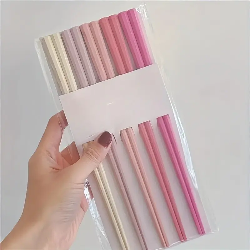 5 Pairs Non-Slip Chopsticks Set, Durable Household Cutlery Tableware Utensils Kitchenware for Kitchen Dining, Picnic, Camping, Office, Home Use, Mixed Color Design