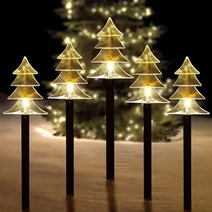 Solar-powered Christmas path lights, landscape Christmas lights, Christmas decorative ground lights, LED lights, suitable for decorating courtyards, lawns, terraces, and walkways (1 set)