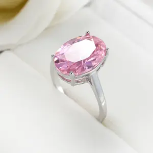 Sterling Silver Charm Pink Oval Zirconia Ring for Women Fashion Wedding Engagement Jewelry Gift,summervibes