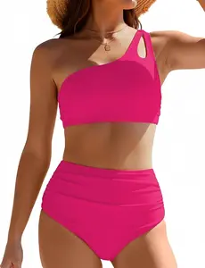 Buauty Women's One Shoulder Bikini Swimsuit with High Waisted Tummy Control Bottoms  - Ultra Flattering & Chic, Adjustable Straps, Perfect Fit for Beach & Pool Parties