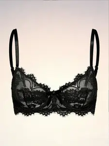 rench Black Lace Underwire Bra, Eyelash Trim Breathable Thin Bra, Sexy Push Up Minimizer Bra for Women, Stylish & Comfortable, Adjustable Straps, A Must-Have Lingerie for Modern Women