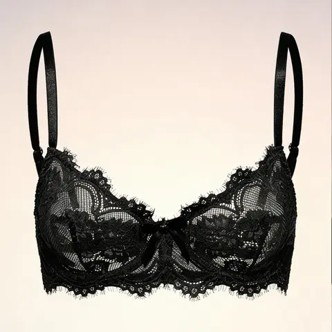 【Black Friday】French Style Eyelash Lace Underwire Bra with Adjustable Straps, Elegant Breathable Push-Up Bra for Women, Stylish & Comfortable Lingerie