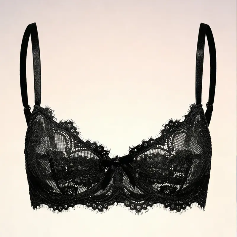 【Black Friday】French Style Eyelash Lace Underwire Bra with Adjustable Straps, Elegant Breathable Push-Up Bra for Women, Stylish & Comfortable Lingerie