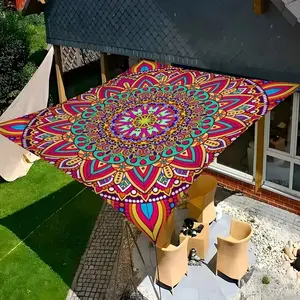 Outdoor Sunshade Tent, Beach Shade Canopy, European Vintage Mandala Pattern, Durable Polyester Fabric, Includes 4 Fixing Ropes, Washable, Ideal for Garden, Camping, Beach