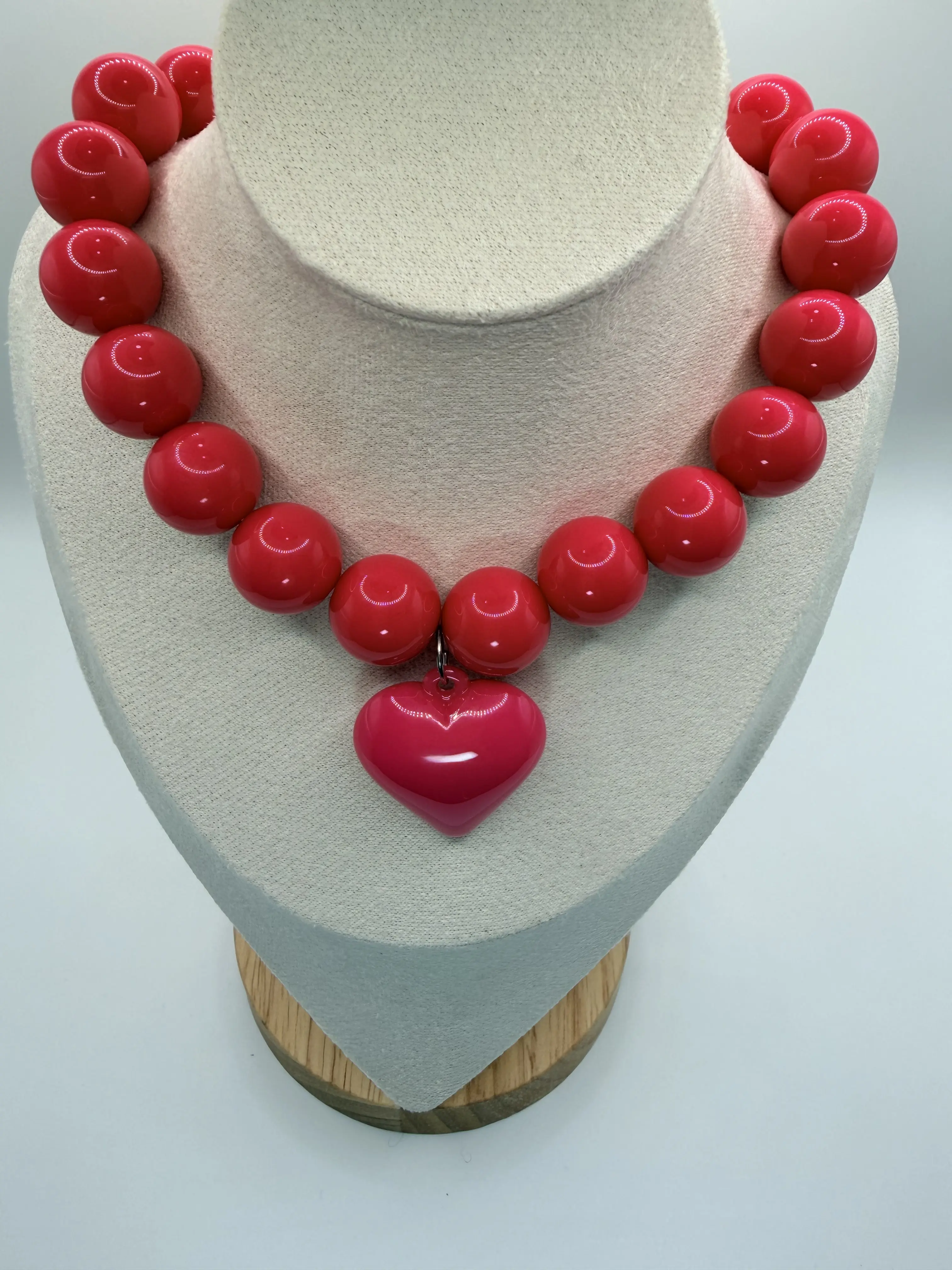 Hot Pink Bubble Gum Necklace with Heart Pendant