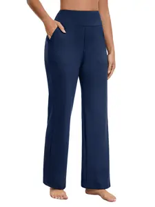 Women's yoga pants, wide-leg pants, pants with pockets and high-waisted elastic dress, casual sportswear pants