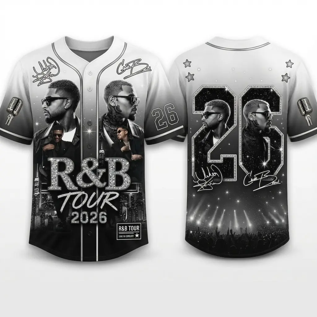 Baseball Jersey Shirt, Ch.Brown Usher Raymond The R&B Tour 2026 Unisex Tee