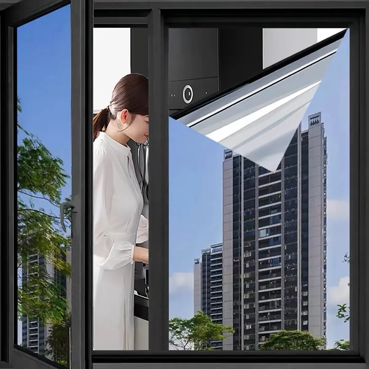 Window Privacy Film One-Way Window Sticker, UV Reflection Mirror Film, Sun Shade Film, Window Sun Blocker, Heat Control, Static Adhesive, Silver Color, No Glue Needed, Privacy Film For Glass Windows