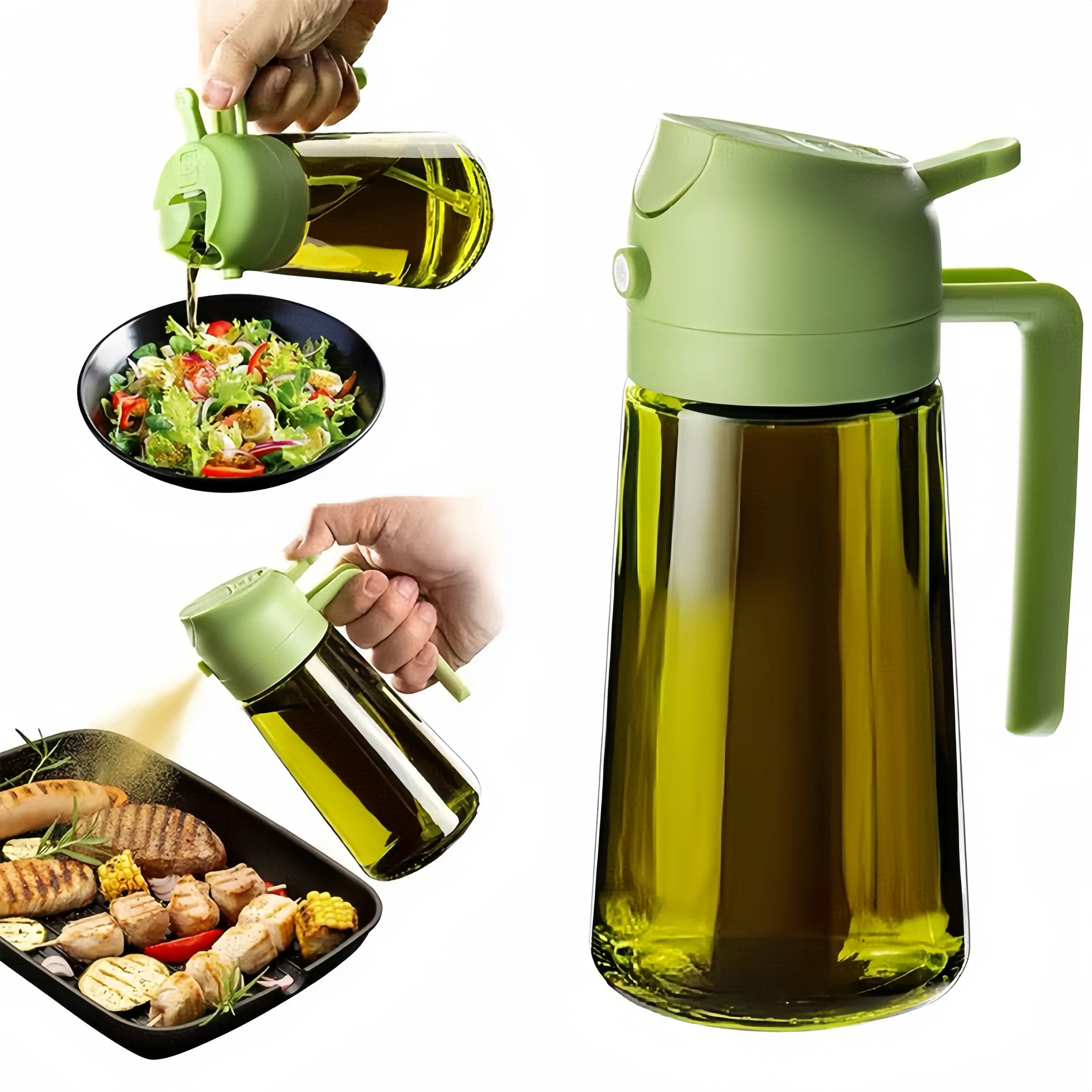 2-in-1 Oil Dispenser Glass Bottle For Kitchen. 16oz Oil Spray Bottle, Olive Oil for Cooking, Kitchen Accessories For BBQs and Salads, Christmas Gifts.