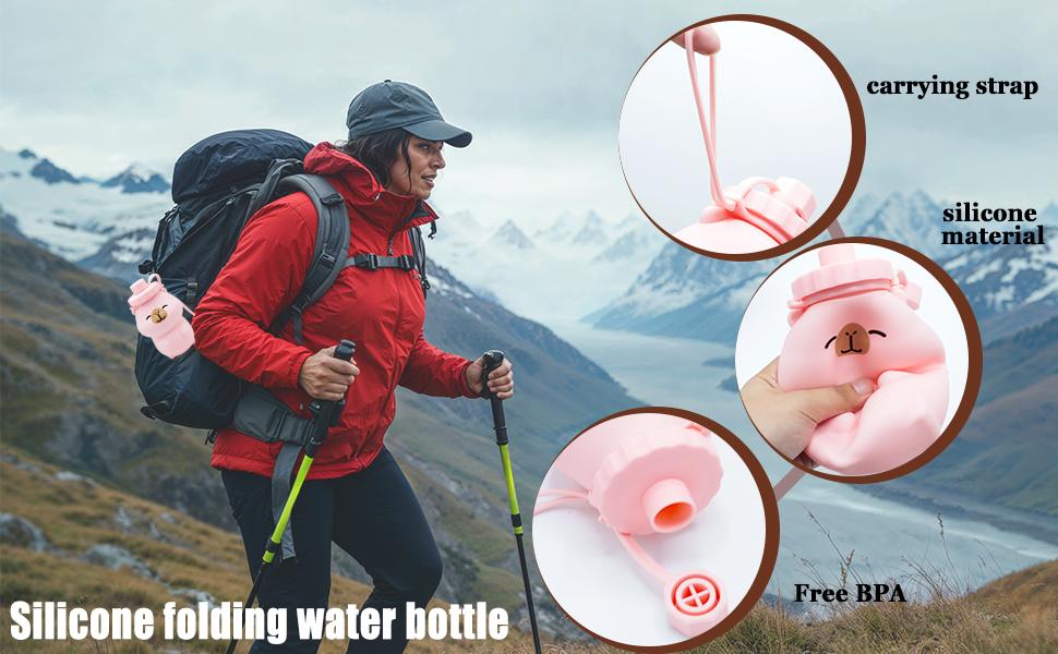 Cute Cartoon Shaped Foldable Water Bottle 500ml, Leakproof Soft Silicone Travel Flask with Handle, Portable Space-Saving Drinking Bottle for Hiking Camping Gym Daily Use