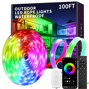 IP65 OUTDOOR WaterProof and  Indoor RGB LED Strip Lights Music Sync Led Lights with App Control and Remote, Color Changing Led Rope Lights for Summervibes,Balcony,Roof,Garden,Stairs Party