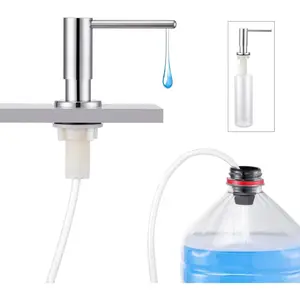 Kitchen Sink Soap Dispenser with 17 OZ Bottle and 40" Extension Tube Kit, Stainless Steel Built-in Soap Dispenser for Kitchen Sink or Countertop, In or Under Sink Installation, Polished Chrome
