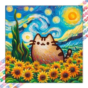 5D DIY Full Drill Diamond Painting - Diamond Painting Kit Cat Sunflower Mosaic Canvas DIY Wall Art, Home Wall Decor
