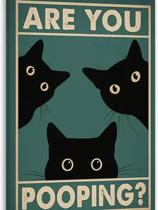 Home Decor Spirit Funny Bathroom Wall Art, Are You Pooping Cute Black Cat Wall Decor, Vintage Humor Animal Art Print, Maximalist Gothic Canvas Painting for Restroom Toilet Apartment Washroom 12"x18" UNFRAMED