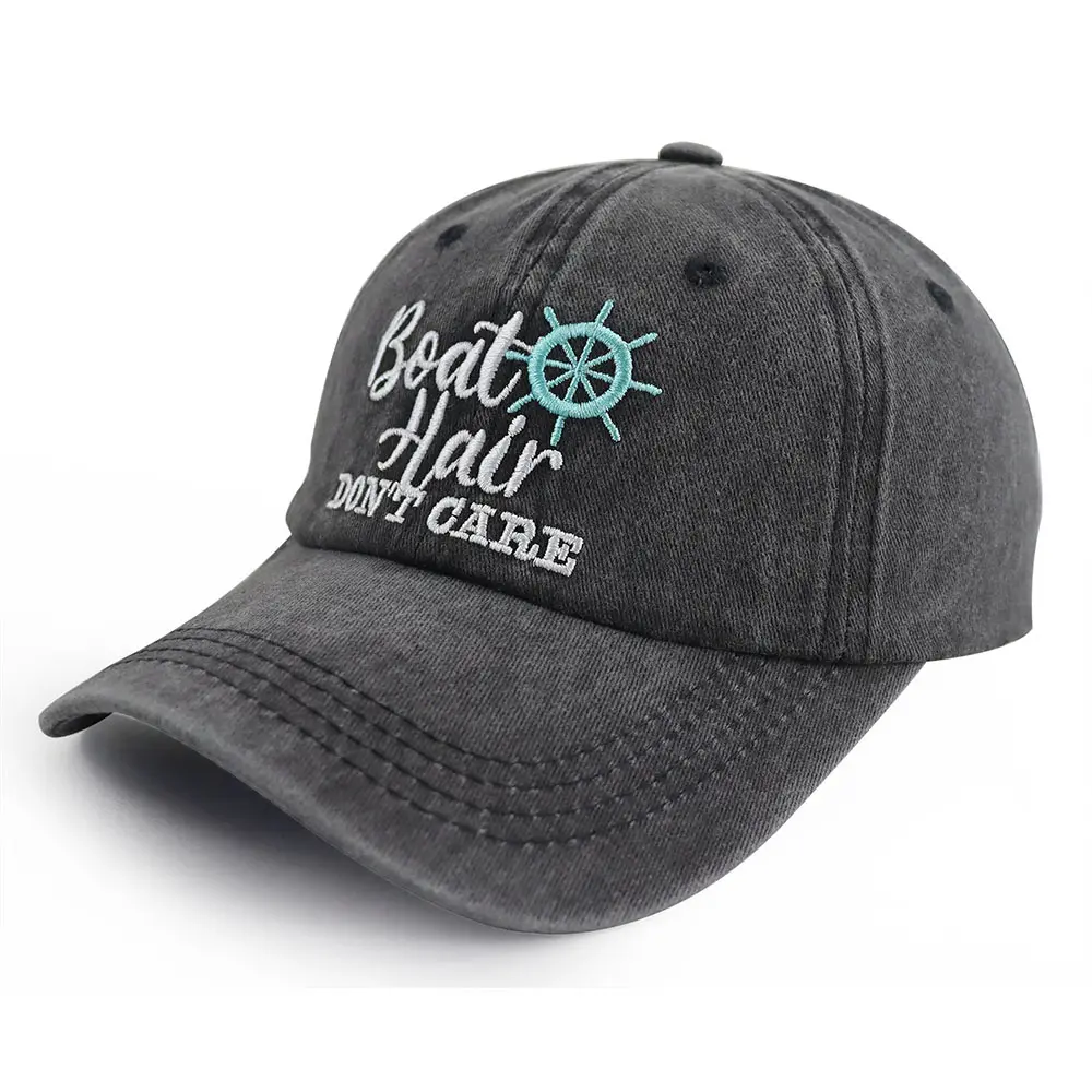 Boat Accessories Gifts for Women Men, Embroidered Boat Hair Don't Care Hat, Adjustable Cotton Sun Beach Fishing Boat Baseball Cap, Cruise Essentials Birthday Gift for Mom Dad Friends Boater