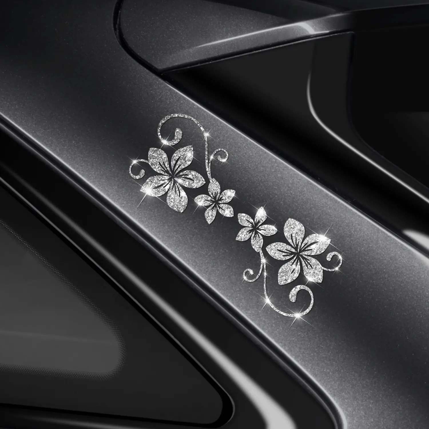 Four Vine Flower Car Sticker, Shiny Plant Floral Pattern, Self-Adhesive No Residue, Easy Installation for Cars Trucks Motorcycles Windows Laptops, Universal Car Sticker, Car Decals, Automotive Decals