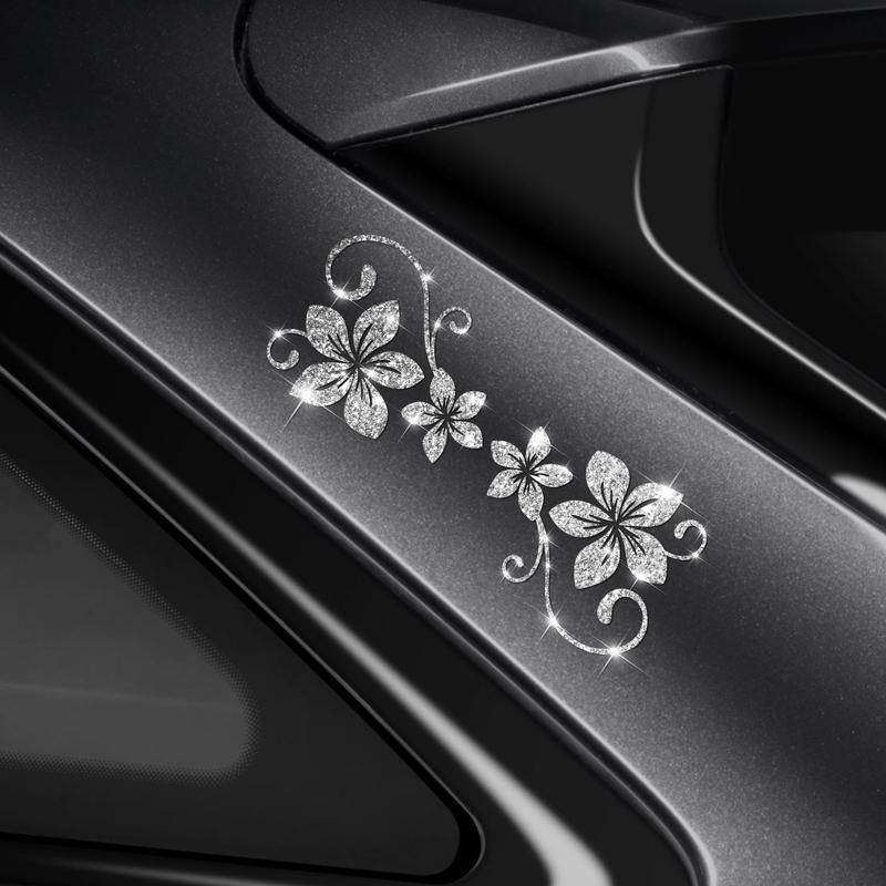 Four Vine Flower Car Sticker, Shiny Plant Floral Pattern, Self-Adhesive No Residue, Easy Installation for Cars Trucks Motorcycles Windows Laptops, Universal Car Sticker