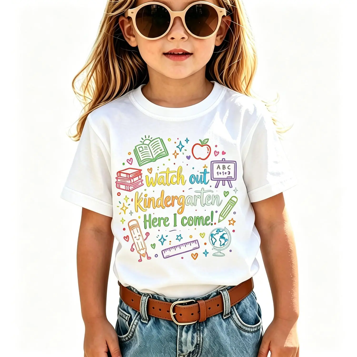 Girls' Cotton Short-Sleeve Graphic T-Shirt - Toddlers' Medium-Stretch All-Seasons First Day of Kindergarten Outfit