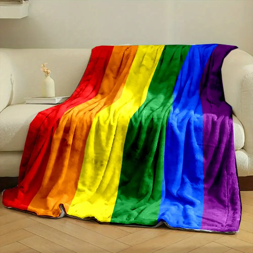Contemporary LGBT Pride Flag Reversible Throw Blanket - 200-250gsm Polyester Flannel, Digital Print, Cartoon Theme, Wrinkle Resistant, 40x50/50x60/60"x80", Ideal for Couch/Bed Decor, Father's Day/Valentine’s Day Gift