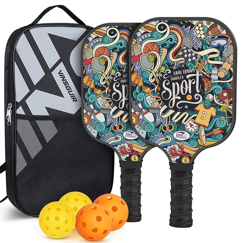 Vinsung Pickleball Paddles Set of 2 USAPA Approved Fiberglass Surface Rackets with 4 Balls & Bag Ideal Training Equipment Gift for Men Women Unisex