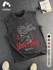 Cotton Retro Distressed Unisex Tank Top Sleeveless Round Neck Fashion Top, Casual Summer Wear, Fitted Design for Stylish Look