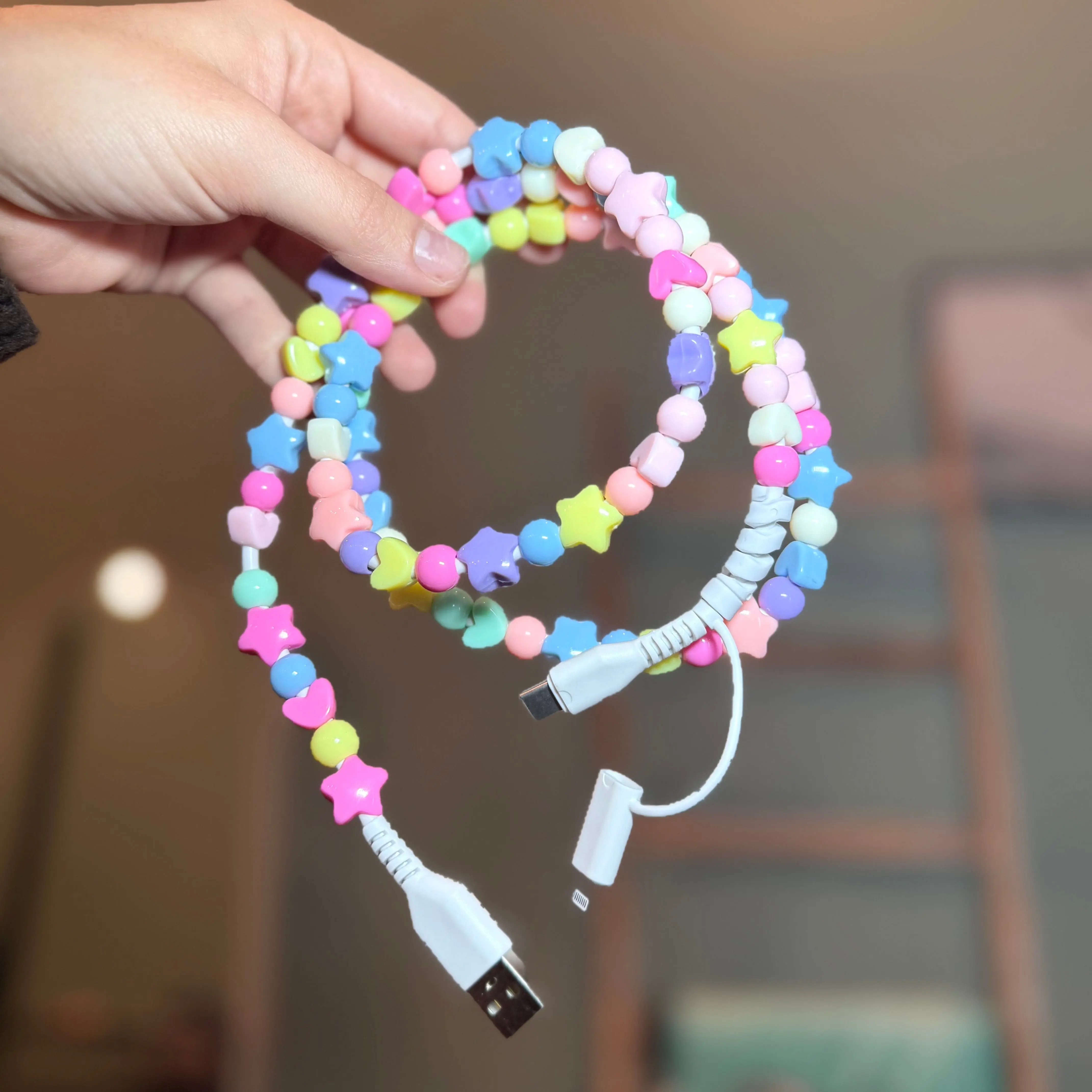 Envy Stylz Colorful Plastic Beaded Lightning USB Phone Charm - Universal Mobile Phone Accessory, Smartphone Decor