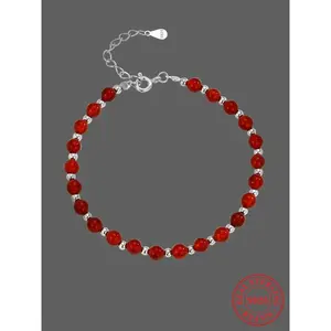 925 Sterling Silver Red Agate Decorated Bracelet, Fashionable Jewelry for Women & Girls, Trendy All-match & Exquisite Jewelry for Birthday Gift