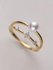 Women's Imitation Pearl Ring, Elegant Gold Color Rings for Women Double-layer Design, Perfect Gift for Birthdays & Anniversaries（with box）
