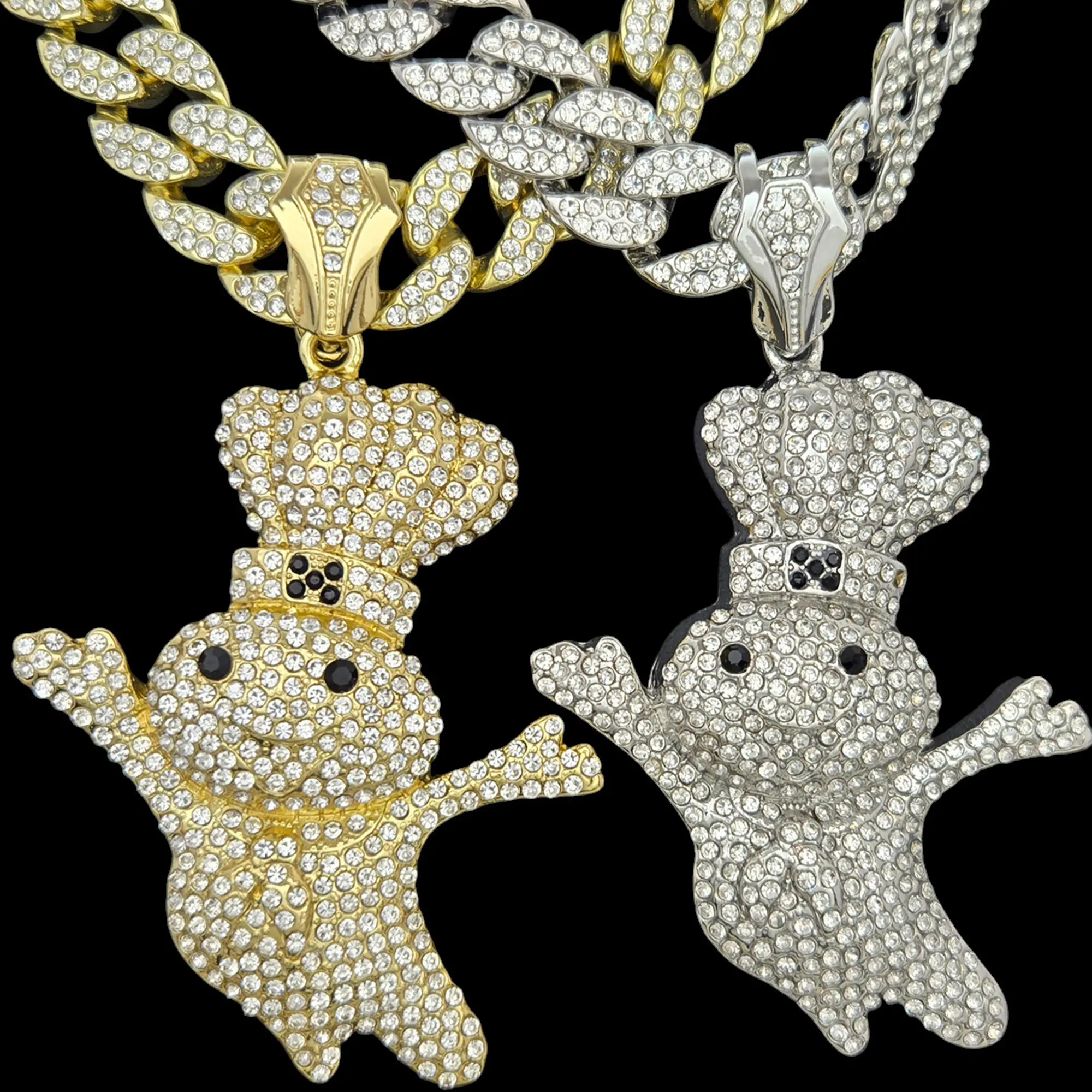 MaxBling81 Large DoughBoy CZ Pendant & 15mm Iced Cuban Link Chain, Iced Out Necklaces for Unisex Adults with 18" 20" 24" 30" Length Options