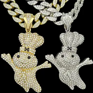 Large DoughBoy CZ Pendant & 15mm 18" 20" 24" 30" Iced Cuban Chain Hip Hop Necklace Jewelry Unisex Men Women