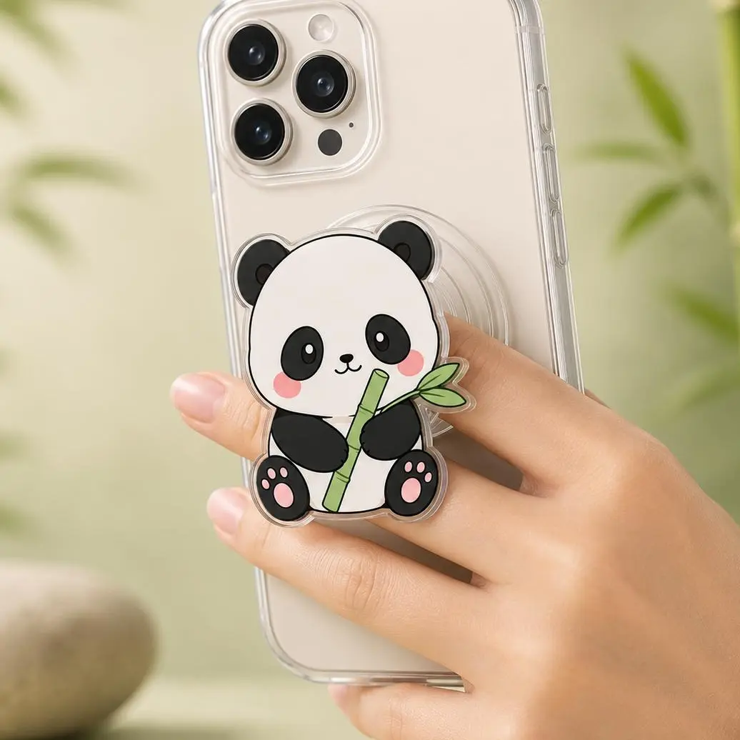 Cute Panda Bamboo MagSafe Phone Grip –  Acrylic Stand for Phone, Detachable Kickstand, Kawaii Animal Phone Accessory Durable Magnetic