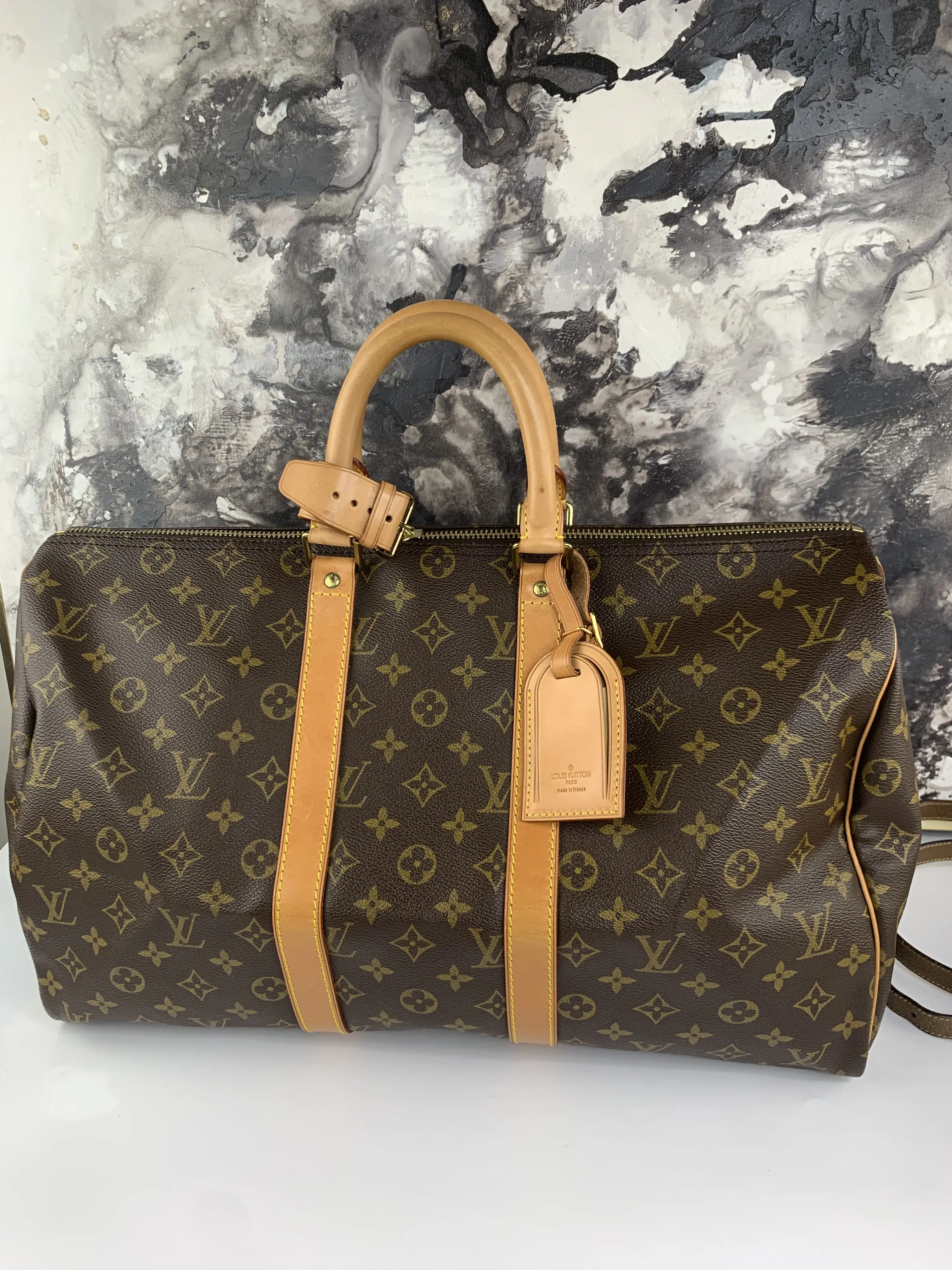 Pre-owned Louis Vuiton canvas Tote Bags Keepall Tote