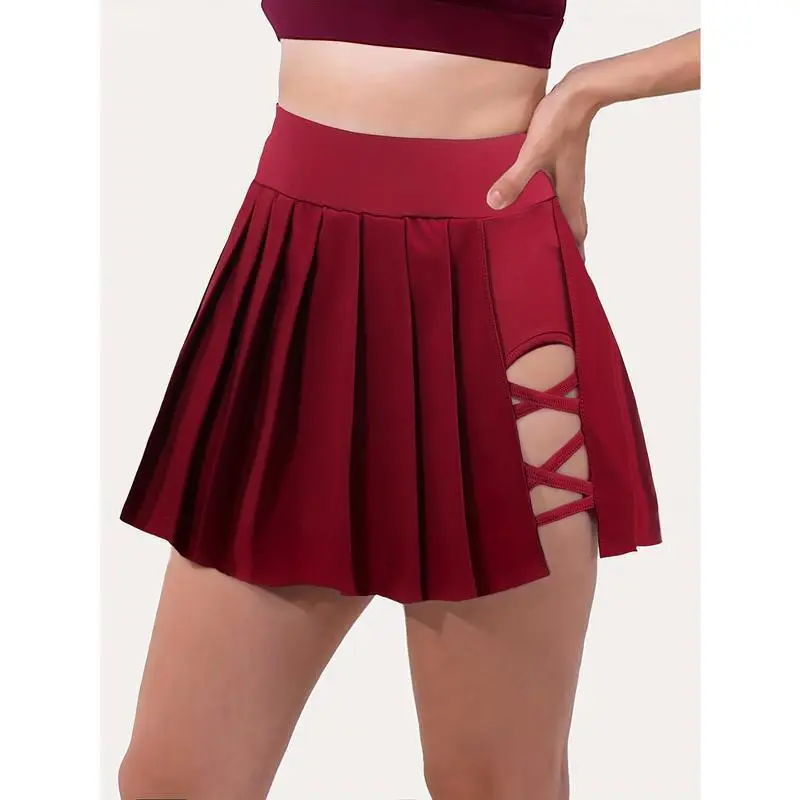 Women's Plain Pleated Active Skirts with Built-in Shorts - Lightweight Sportswear for Gym & Yoga Workout Sessions