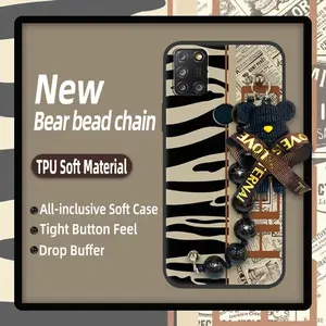 Bear bracelet Skin-friendly feel Phone Case For Alcatel 3X 2020/3X 4CAM Anti-knock soft case Simplicity Waterproof Black pearl pendant Back Cover Dirt-resistant Cartoon silicone