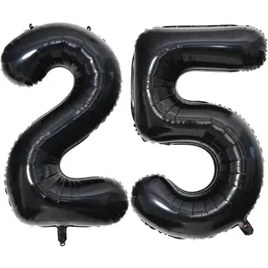 40 Inch Black 25 Number Balloons Giant Jumbo Huge 25 or 52 Foil Mylar Helium Number Digital Balloons Black Birthday Mylar Digital Balloons 25 Birthday Party 25th Anniversary Events Party Decorations