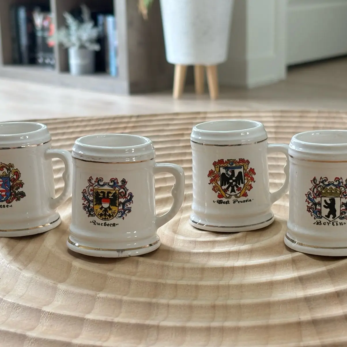 Vintage Set of 4 Ceramic Mini Beer Stein Cups - Perfect for Drinking - Tumbler, Drinkware