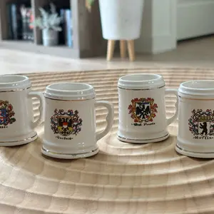 Vintage Set of 4 Ceramic Mini Beer Stein Cups - Perfect for Drinking - Tumbler, Drinkware