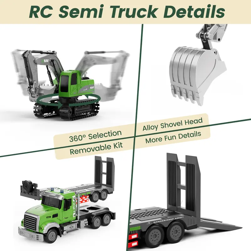 Egofuntoy 1:12 RC Semi Truck & Excavator Backhoe Car Toy Set - ABS Plastic, 2.4GHz 11-Channel Remote Control Vehicle, Removable Rechargeable Flatbed Trailer with Lights & Sound, Auto-Demo Mode, Cool Christmas Gifts for 8-10Y Boys, Kid Stuff for Boys Egofuntoy 1:12 RC Semi Truck & Excavator Backhoe Car Toy Set - ABS Plastic, 2.4GHz 11-Channel Remote Control Vehicle, Removable Rechargeable Flatbed Trailer with Lights & Sound, Auto-Demo Mode, Cool Christmas Gifts for 8-10Y Boys, Kid Stuff for Boys
