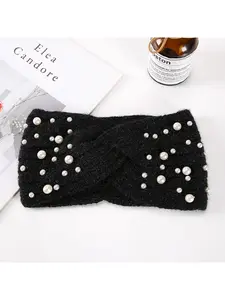 Knitted Wool Headband Autumn and Winter Cold Out To Show The Face Small Wide Edge Headgear Internet Celebrity Versatile Pearl Hair Accessories