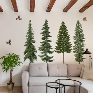 A set of two (30*90cm*2pcs) 2D flat wall stickers featuring big trees, pine trees and birds, for living room, bedroom and home decoration, self-adhesive wall stickers Wall Decal M12092-YX