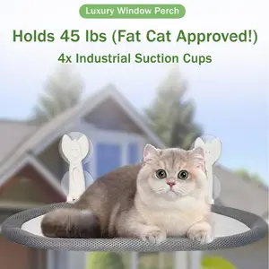 Foldable Cat Window Perch | Space-Saving Sun Seat for Large Cats (Holds 45lbs) | No-Drill Hammock，Apartment，House，cat stuff