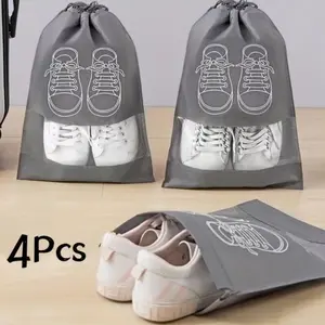 Four Pairs Shoe Bags, High-Quality Transparent Material, Drawstring Closure, Travel Storage, Travel Organizer, Easy Identification, Space-Saving