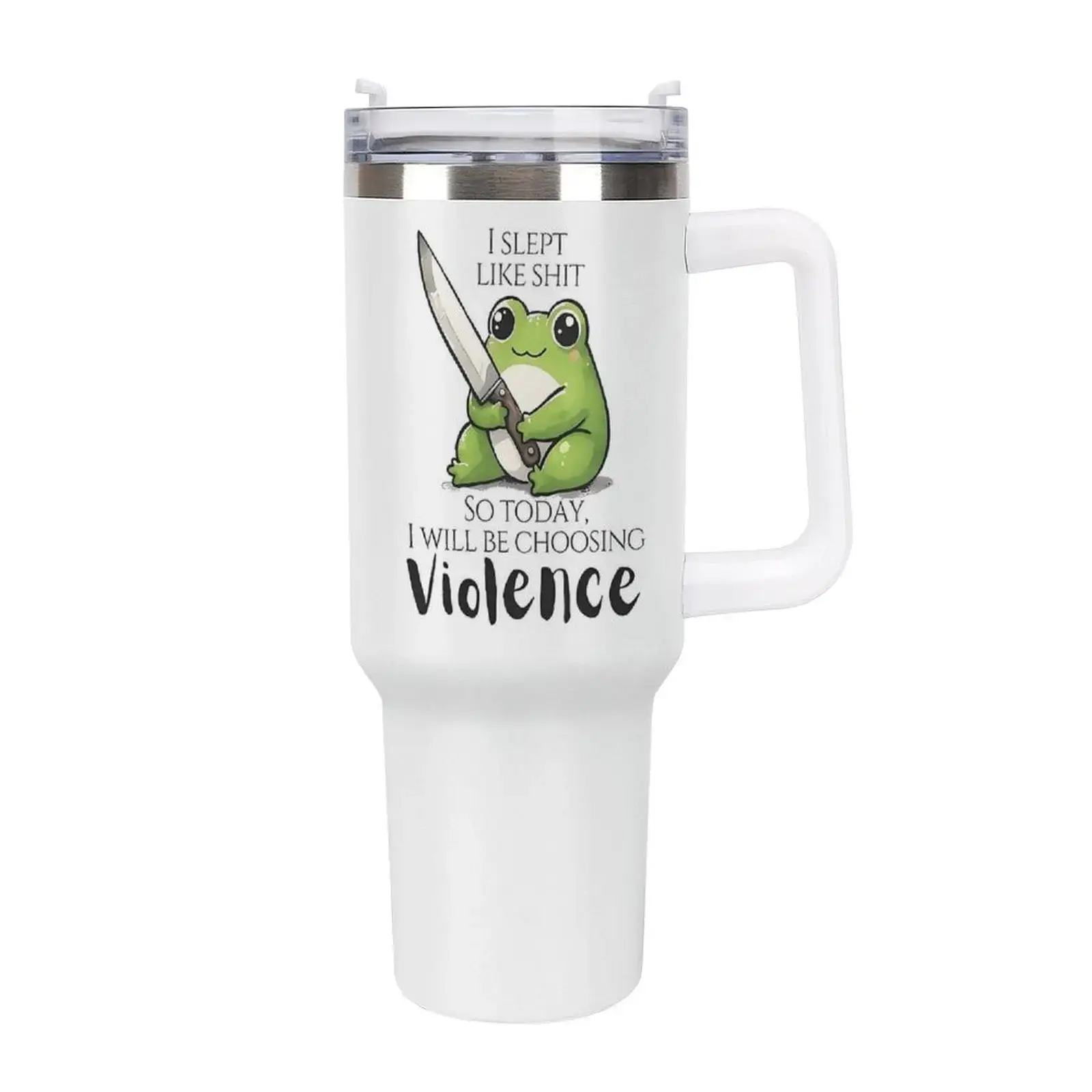 Kawaii Rude Frog Insulated Tumbler 20oz/40oz – Large Capacity Car Cup, Long Lasting Heat & Cold, Funny Knife Graphic, Sarcastic Trendy Travel Mug, summervibes