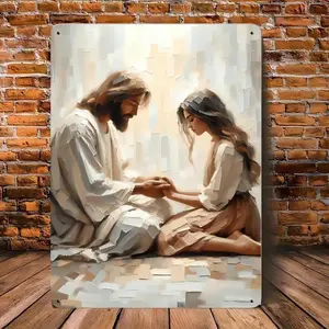 Jesus and The Praying Woman Painting, 8*12 Inch Religious Decorative Painting Art, Perfect Choice for Living Room Decor